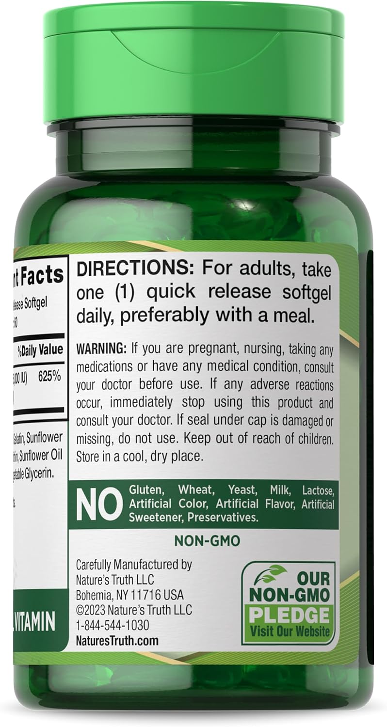Nature’s Truth Vitamina liposomal D3  5000 UI  60 cápsulas blandas  Suplemento sin OMG y sin gluten