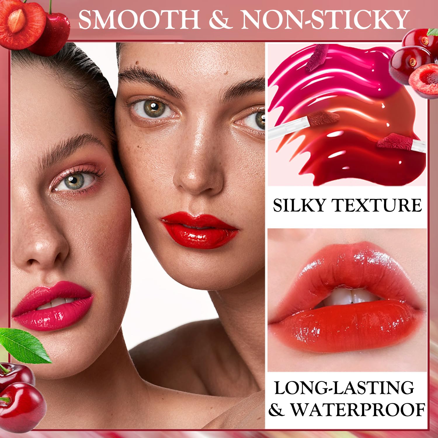 Juego de 6 colores de tinte de labios de cereza, brillo de labios coreano, mini lápiz labial líquido, tinte de labios y mejillas multiusos, taza