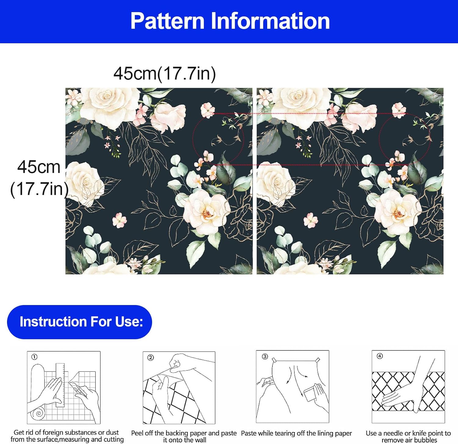 BaoHArtHome Papel tapiz floral para despegar y pegar, papel de contacto extraíble, hojas de oro negro, bohemio, fácil de despegar, autoadhesivo,