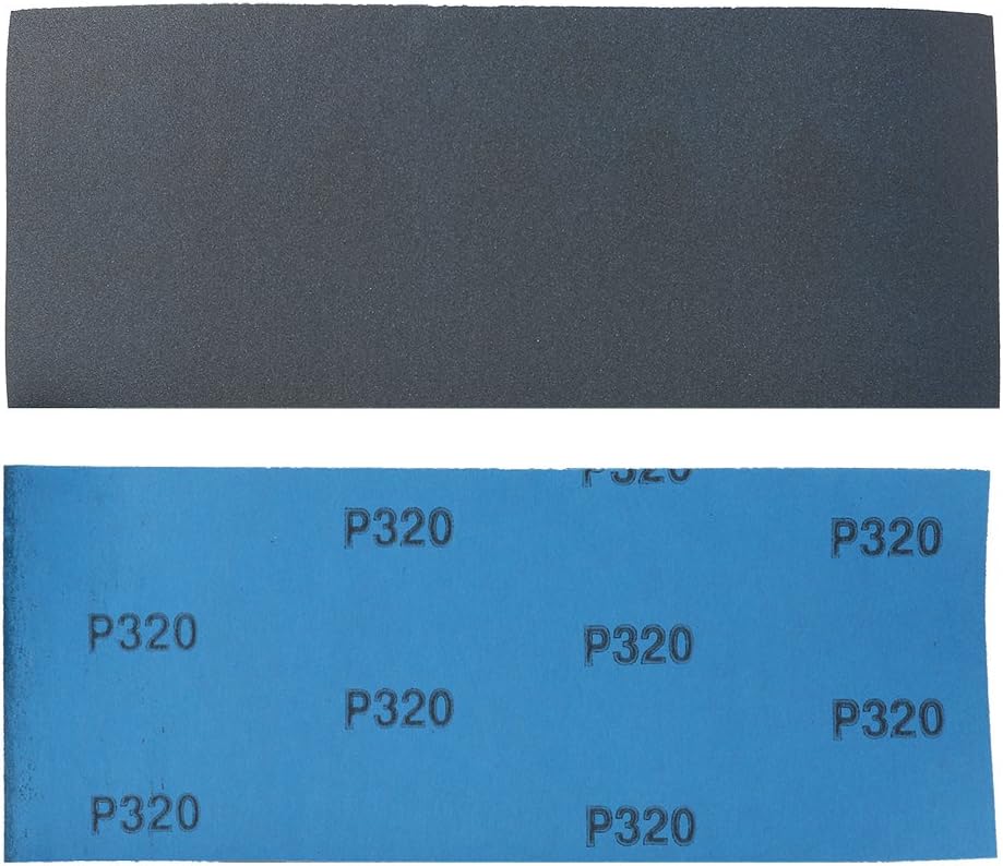 LotFancy Papel de lija de grano 320, 45 unidades, papel de arena seca húmeda de 9 x 3.6 pulgadas, hoja de lijado de carburo de silicio para metal