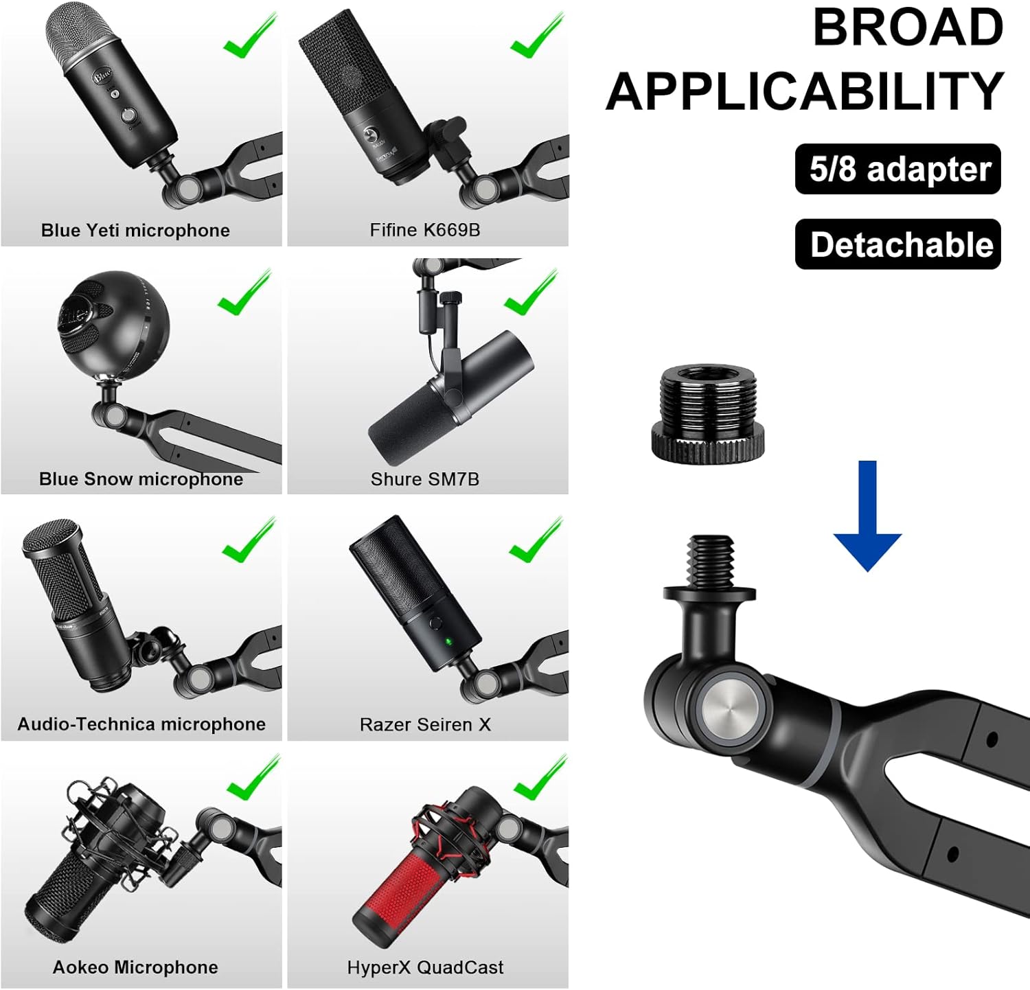 Brazo de micrófono, Aokeo AK-45 – Soporte de brazo de tijera de suspensión para micrófono compacto ajustable para Blue Yeti, Snowball iCE, HyperX