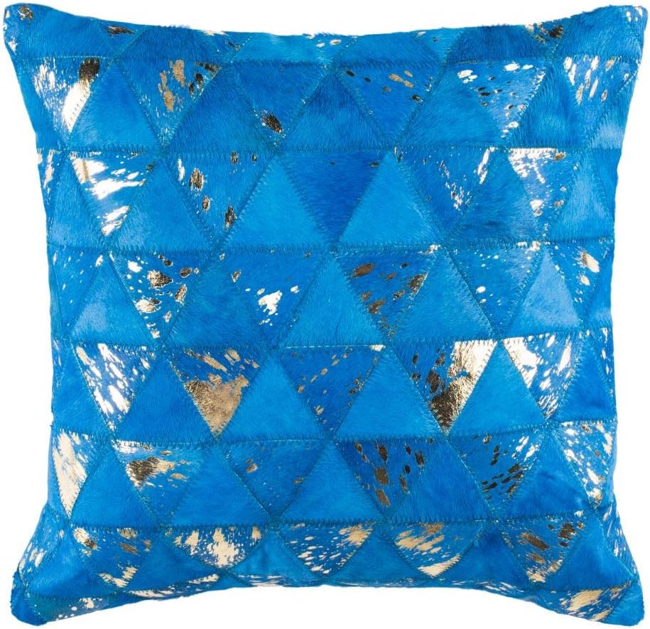Safavieh Clairton – Almohada metálica de piel de vaca, color azulplateado