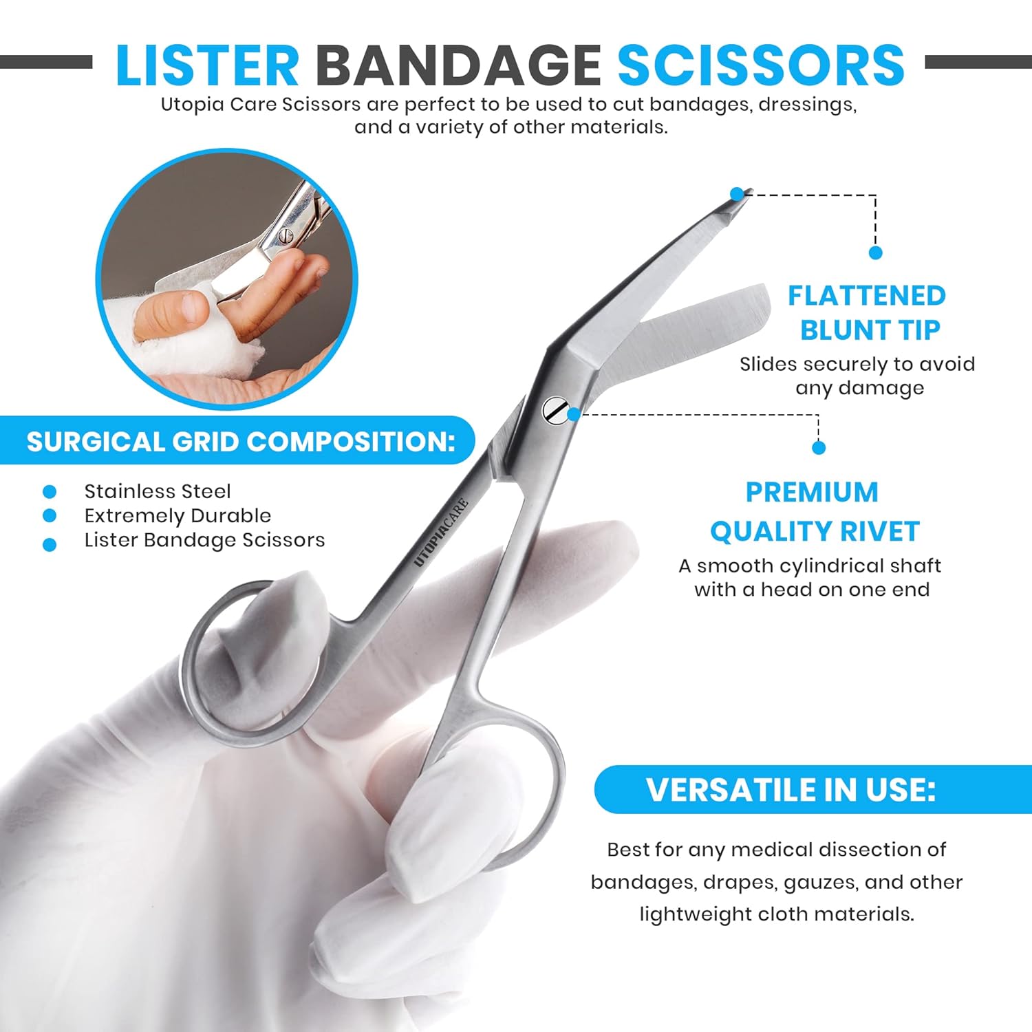 Utopia Care Tijeras médicas – Tijeras EMT y trauma – Tijeras de enfermería y cirugía de 7.5 pulgadas – Tijeras de vendaje de acero inoxidable para