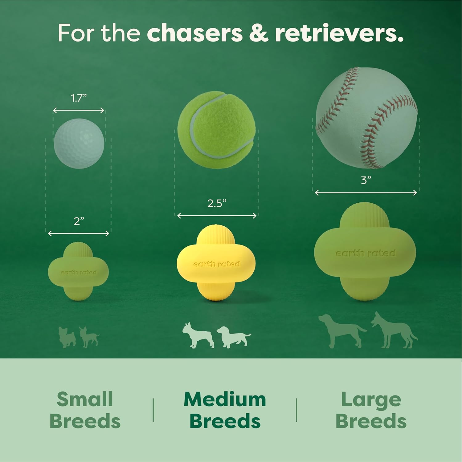 Earth Rated Pelota para perros, juguete interactivo para razas pequeñas, medianas y grandes, viene en varios tamaños, fabricada con goma natural,