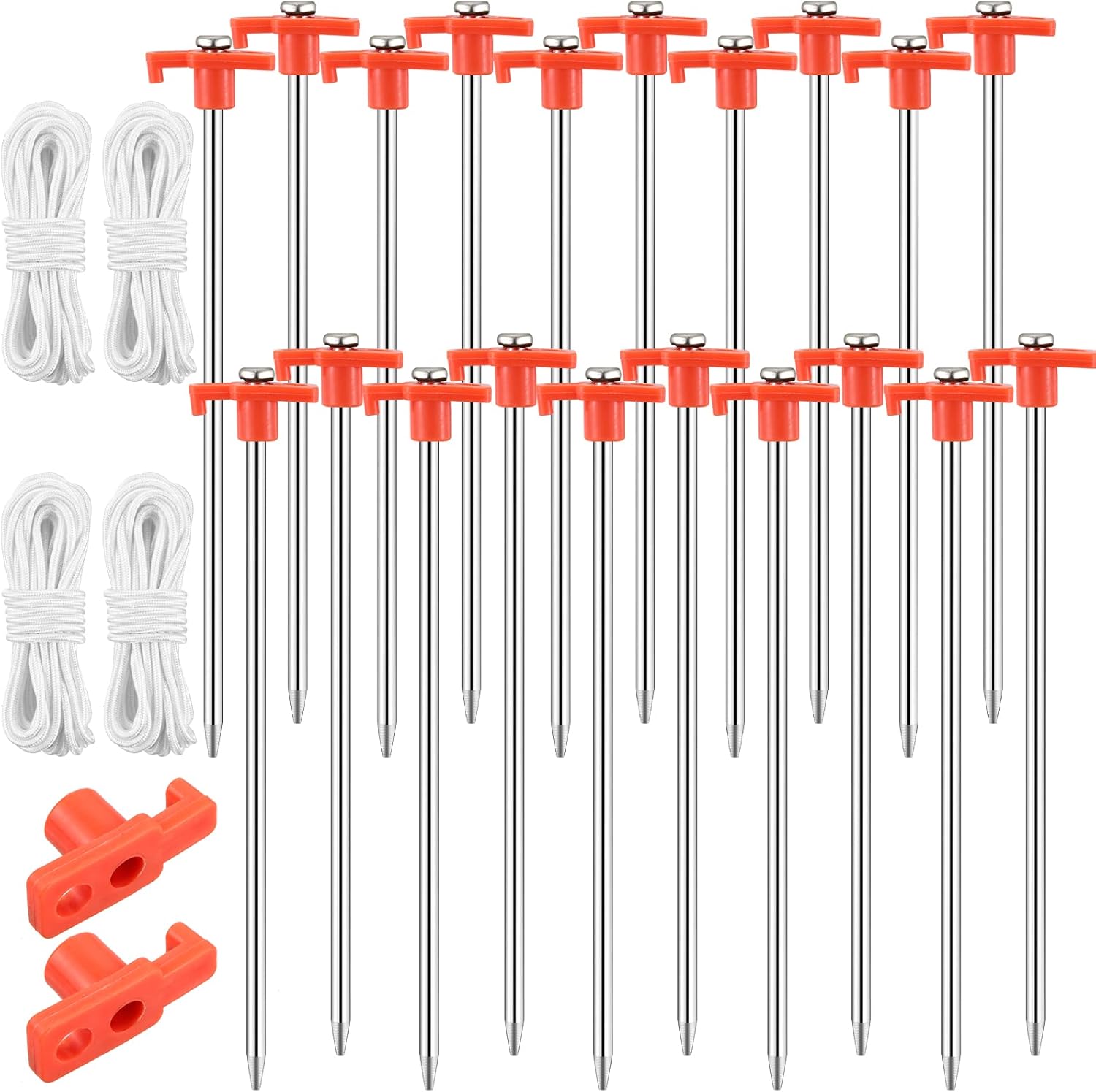 20 estacas de 10 pulgadas resistentes para tienda de campaña, estacas de metal para tienda de campaña, estacas de camping con 4 cuerdas de 10 pies