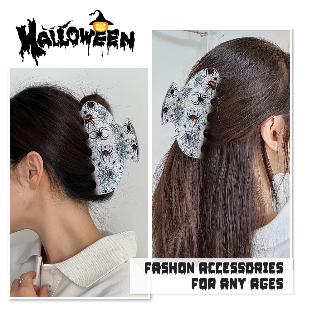 Pinzas góticas para cabello grueso con diseño de araña, pinzas para el cabello acrílicas plateadas con purpurina para el cabello, pinzas de plátano