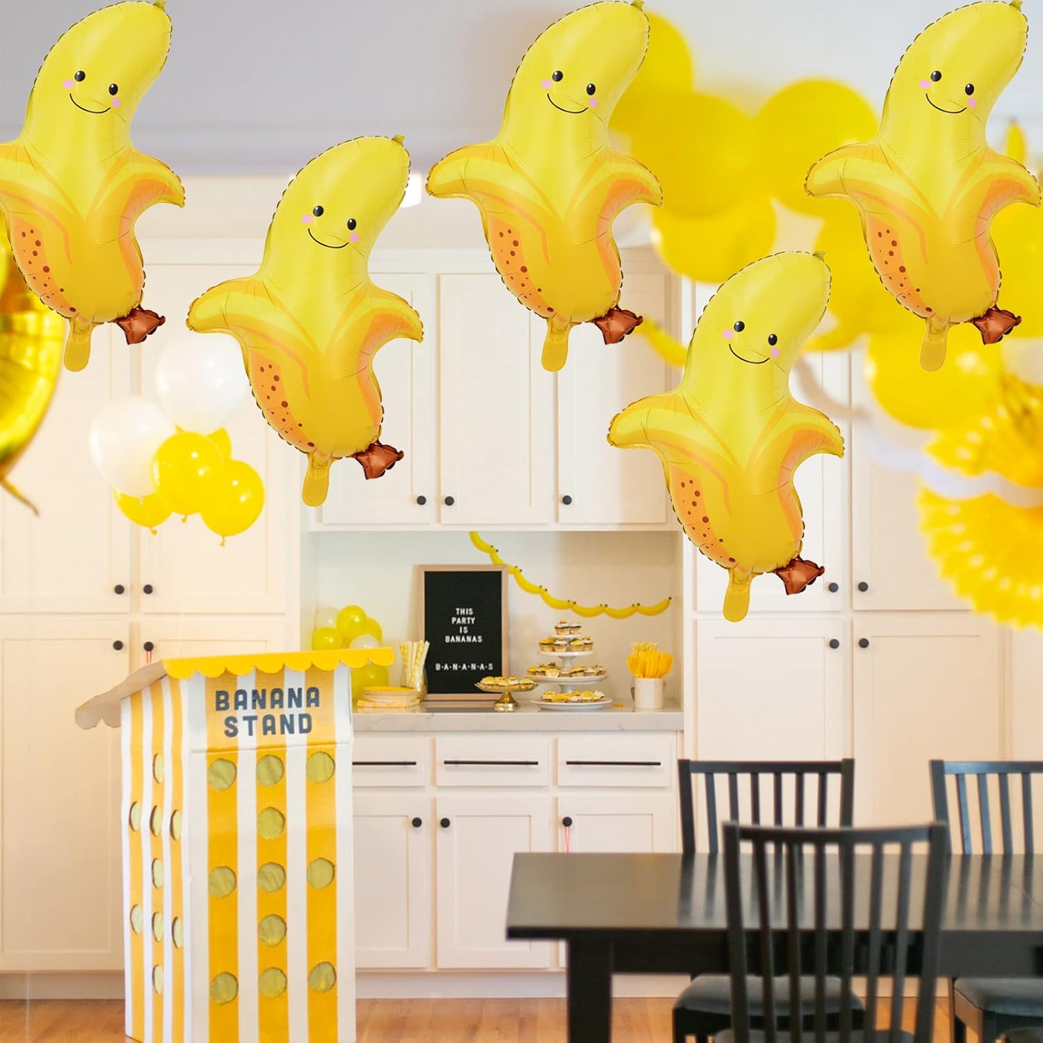 5 globos de plátanos grandes de papel de aluminio para cumpleaños, baby shower, boda, frutas y plátanos, suministros de decoración de fiestas