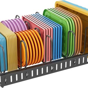 X-cosrack Organizador de tapa de contenedor de alimentos de metal y 6 divisores ajustables para contenedores de almacenamiento, estante de tapa para X-cosrack Organizador de tapa de contenedor de alimentos de metal y 6 divisores ajustables para contenedores de almacenamiento, estante de tapa para