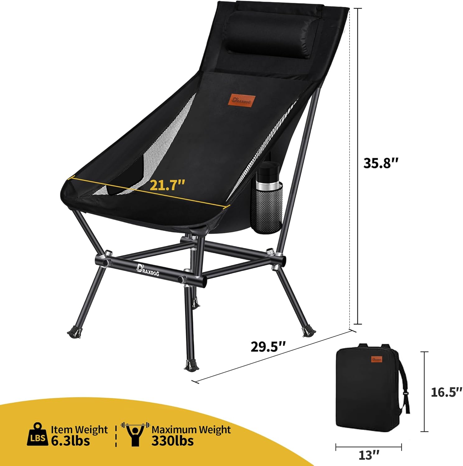 Silla de camping, patentada para la invención, incluye mochila de cortesía, silla plegable portátil, silla de playa con bolsillo lateral, silla de