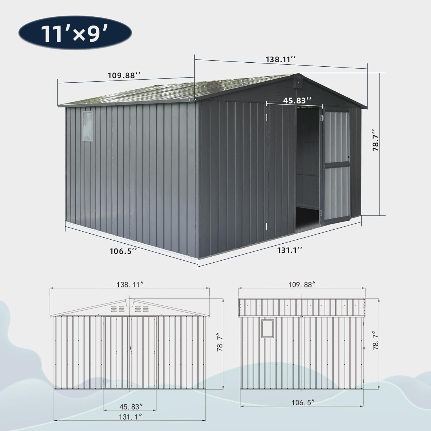 Domi – Cobertizo de almacenamiento para exteriores de 11 x 9 pies, cobertizos de metal para almacenamiento al aire libre con puertas bloqueables y
