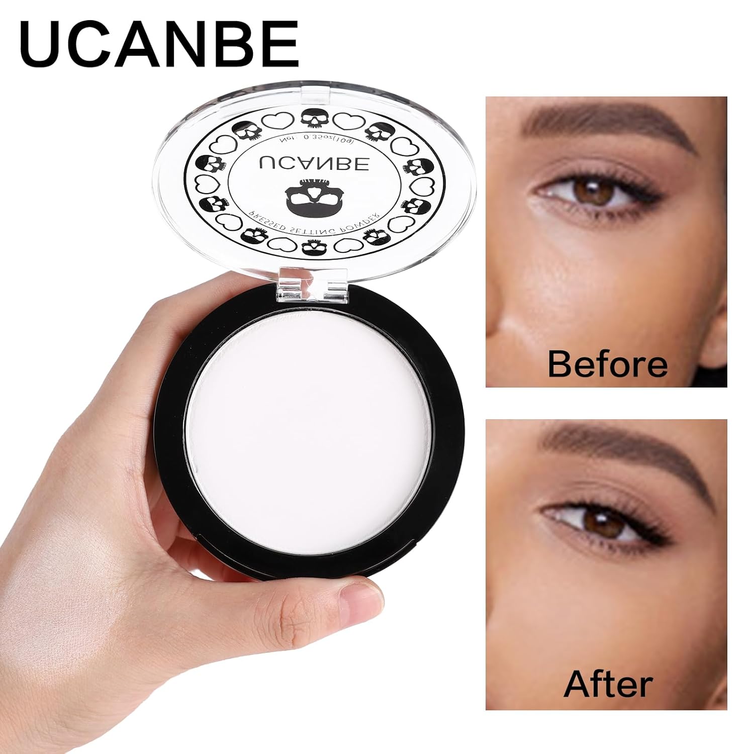 UCANBE Polvo fijador prensado blanco para efectos especiales y maquillaje de Halloween, polvo de acabado mate translúcido, polvo facial blanco para