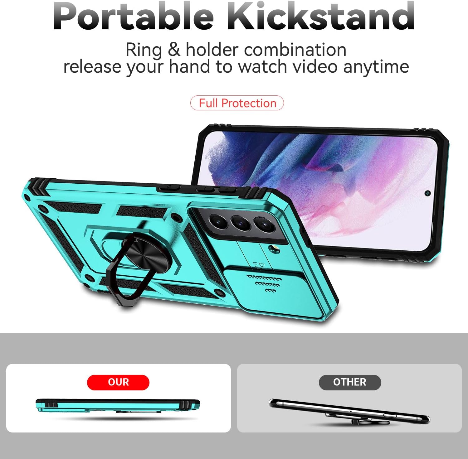 Funda para Samsung Galaxy S21 Plus con cubierta para lente de cámara, protector de pantalla HD, resistente a caídas de grado militar, soporte de