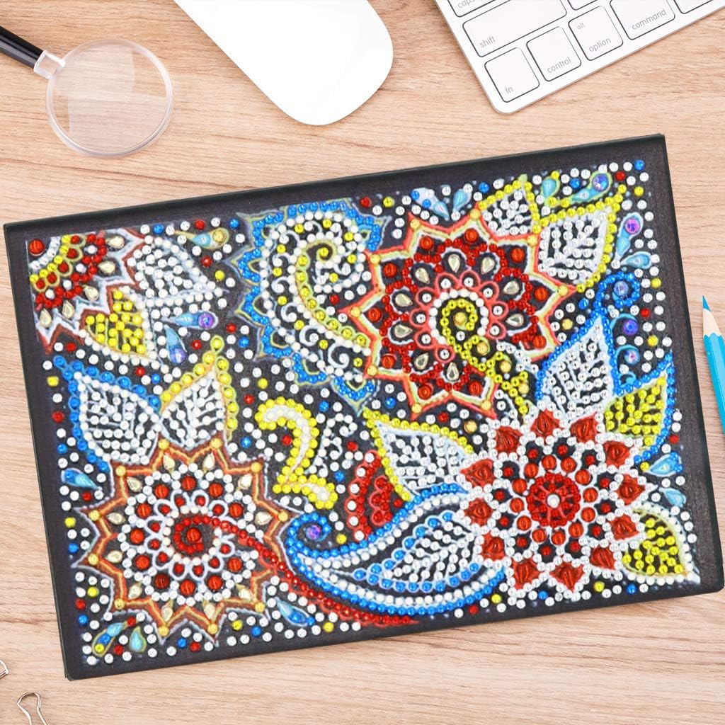 Paquete de 2 cuadernos de pintura de diamantes forrados, arte de diamantes 5D, cuaderno de punto de cruz, papel en blanco A5, cuaderno de notas de
