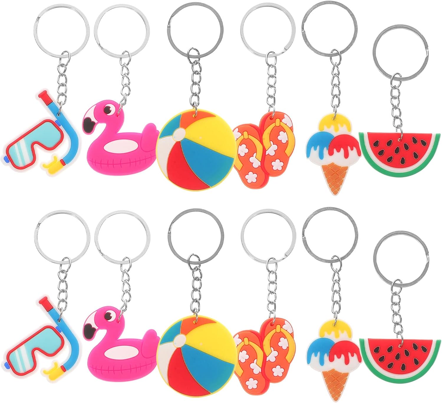 ABOOFAN 24 llaveros de verano tropicales hawaianos, sandías, flamencos, colgantes para verano, temática de verano, suministros de recuerdo de fiesta