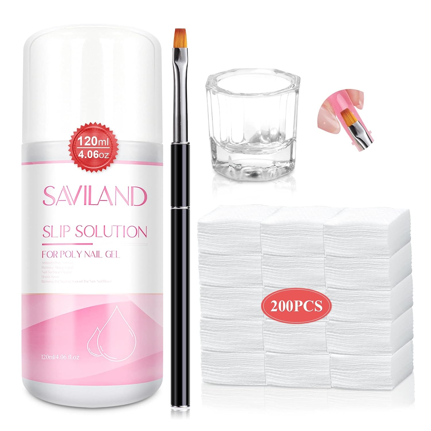Saviland Solución deslizante de 4.1 fl oz para uñas de gel de poliéster líquido antiadherente Kit de solución de gel para principiantes, gel de