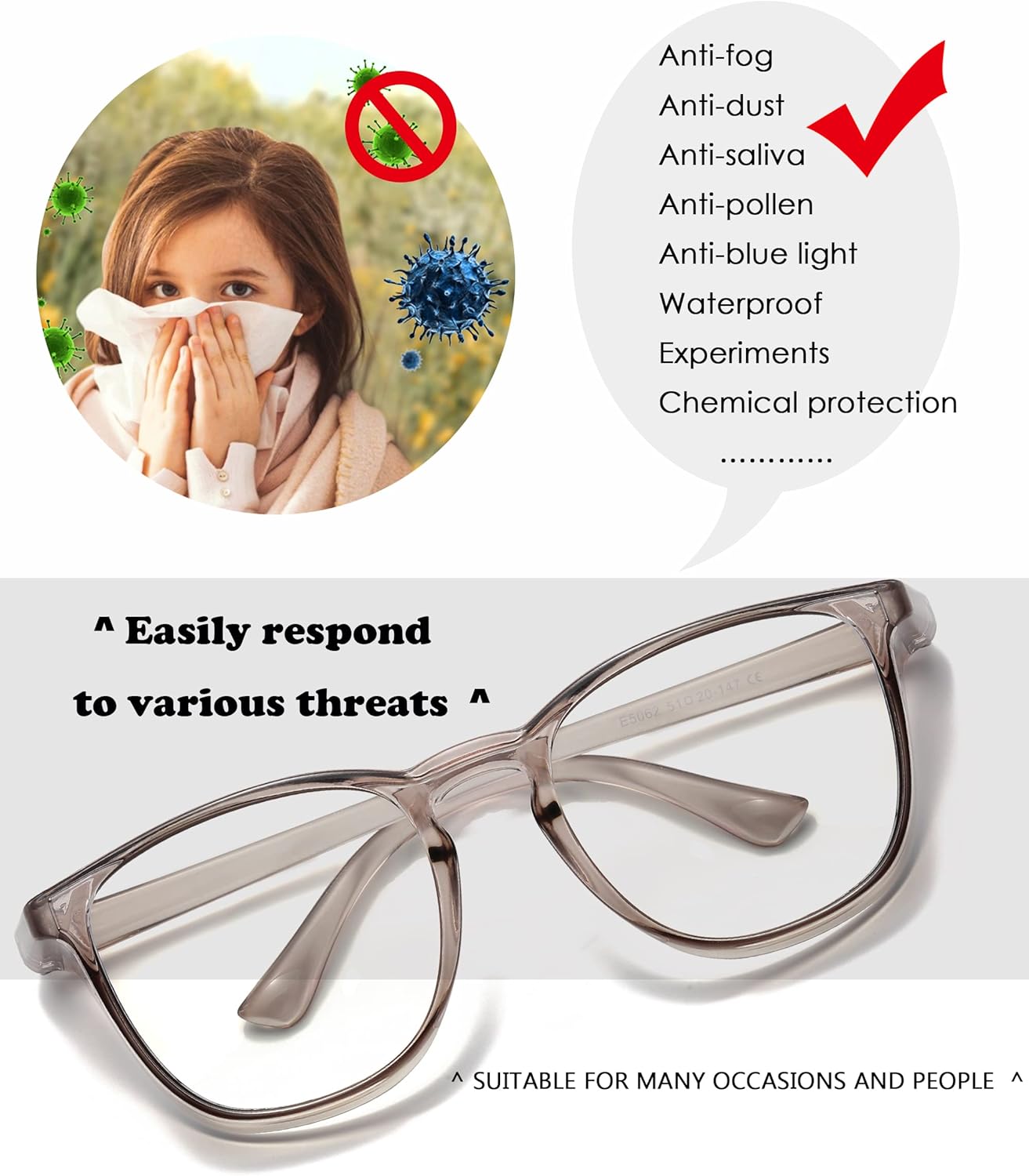 Safety Glasses for Women Men Clear Frame Anti Fog Goggles Anti Dust Protection Glasses
