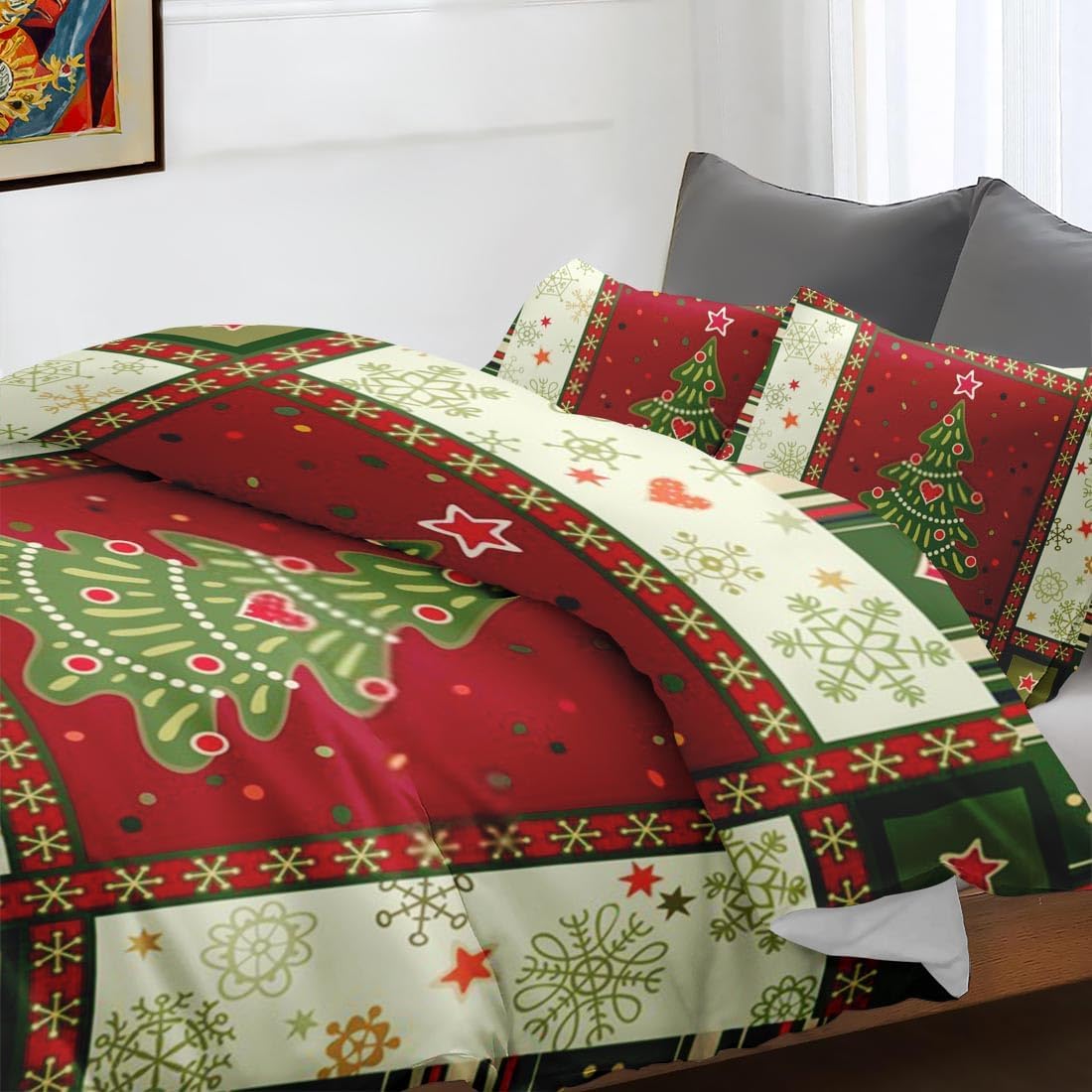 Juego de funda de edredón, copos de nieve de árbol de Navidad, juego de ropa de cama de Navidad para niños y adultos, decoración de dormitorio,