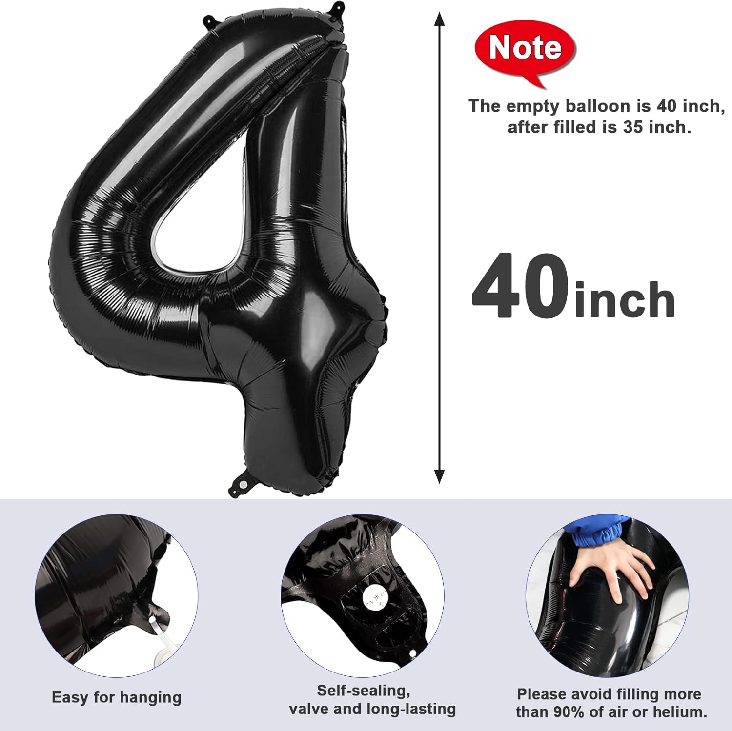Globo grande con el número 40 de 40 pulgadas, color negro, gigante, gigante, de papel de aluminio de mylar, globos de helio para fiesta de