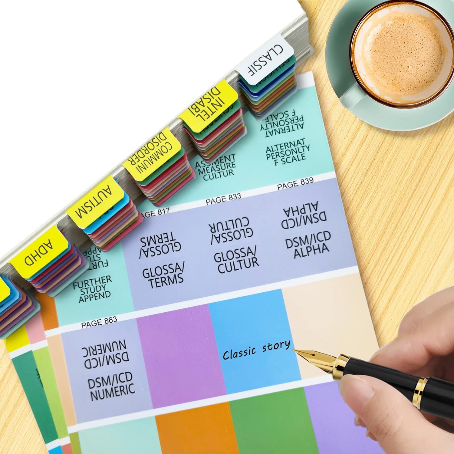 Fichas de índice para DSM-5-TR, DSM-5, funciona para la última versión DSM-V-TR 2022, 18 pestañas en blanco incluidas, codificadas por colores y
