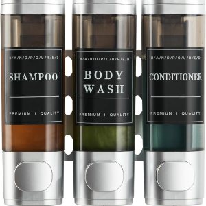 Dispensador de champú y acondicionador, dispensador de ducha de 3 cámaras, sin taladro, dispensador de champú montado en la pared para ducha, Dispensador de champú y acondicionador, dispensador de ducha de 3 cámaras, sin taladro, dispensador de champú montado en la pared para ducha,