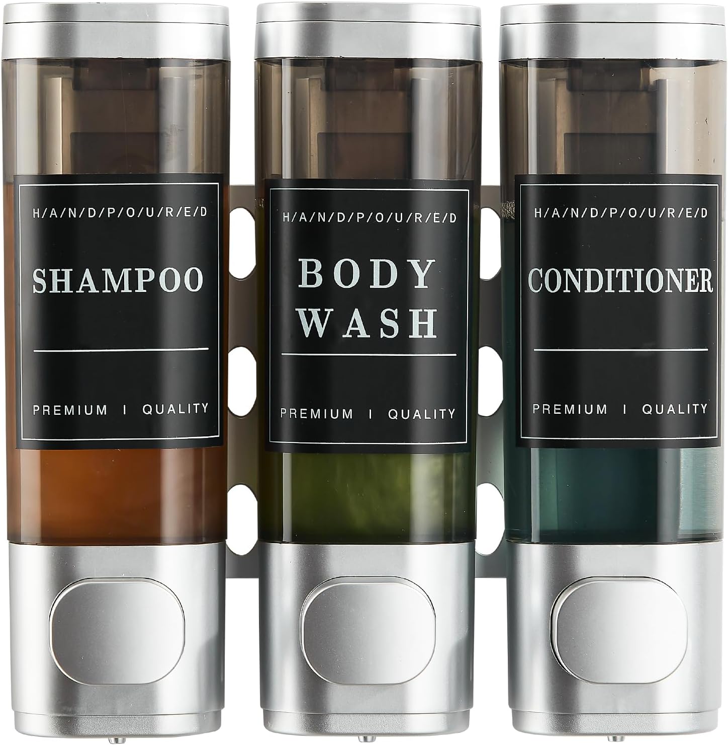 Dispensador de champú y acondicionador, dispensador de ducha de 3 cámaras, sin taladro, dispensador de champú montado en la pared para ducha,