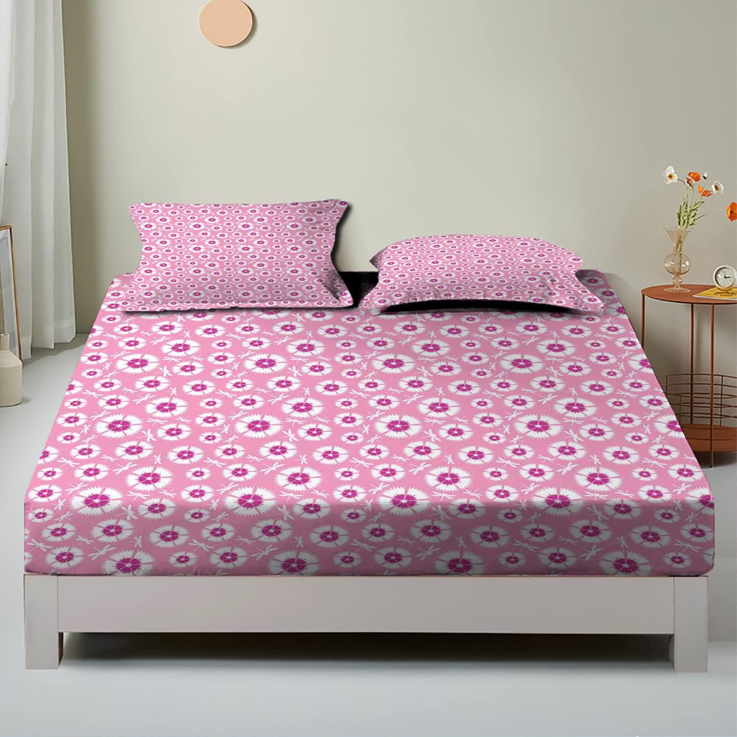 Juego de funda de almohada con diseño de libélula, tamaño matrimonial, patrón de pétalos, juego de decoración de cama de 3 piezas, sábana bajera de