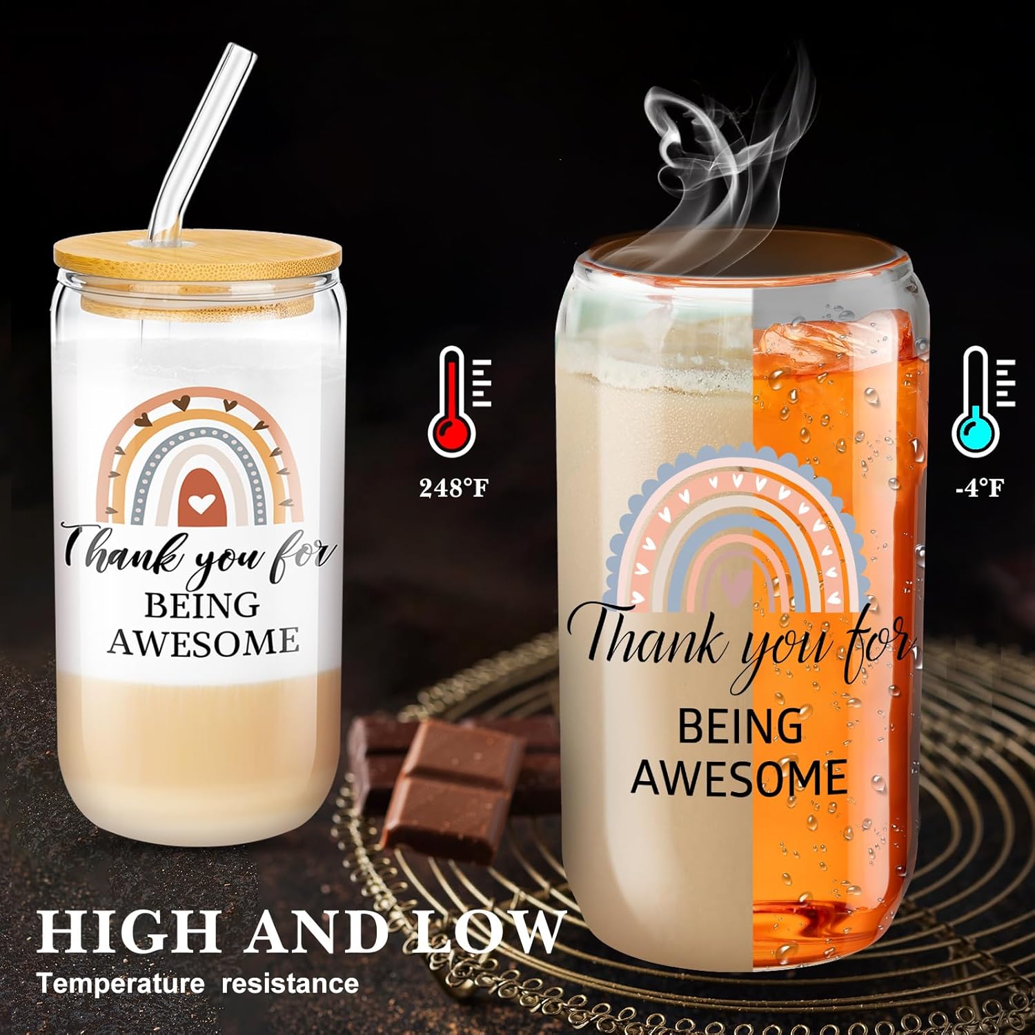 Juego de 12 vasos de vidrio de agradecimiento para empleados, regalos de agradecimiento para compañeros de trabajo, vasos de vidrio de 16 onzas con