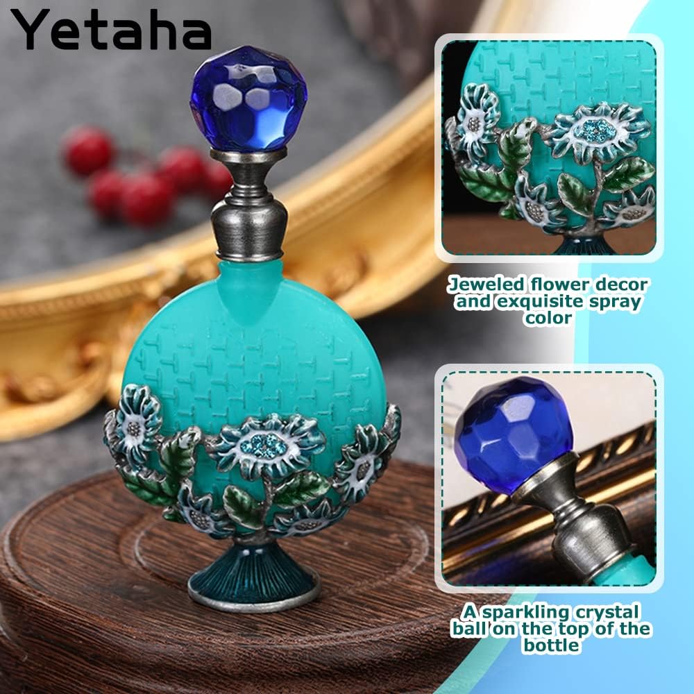 Yetaha Botellas de perfume vacías recargables vintage, botella de perfume de cristal de lujo, botella de aceite esencial con flores decorativas para