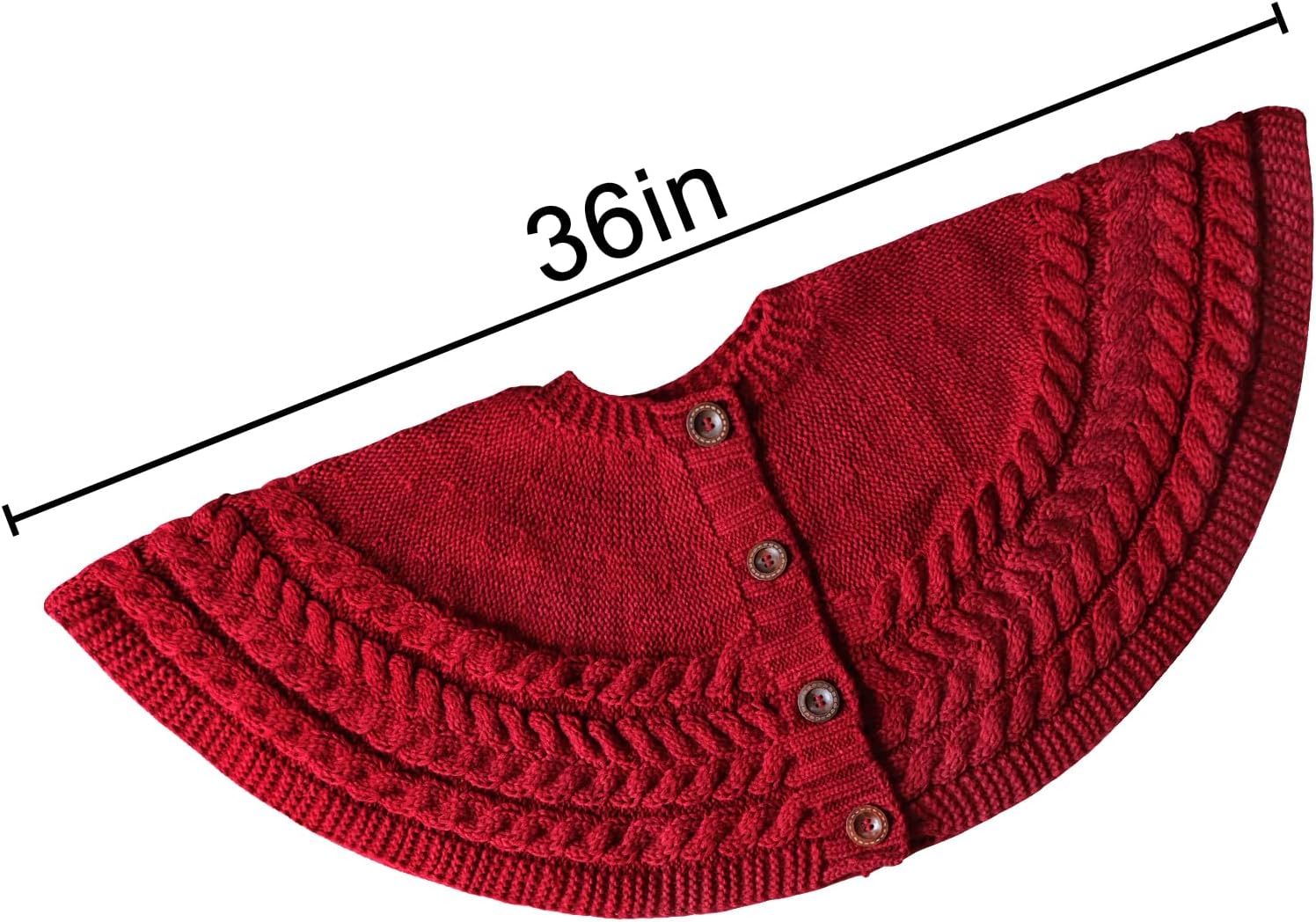 Falda de árbol de Navidad de 36 pulgadas anillos anuales de punto trenzado grueso, falda redonda de árbol rojo vino, decoraciones rústicas para