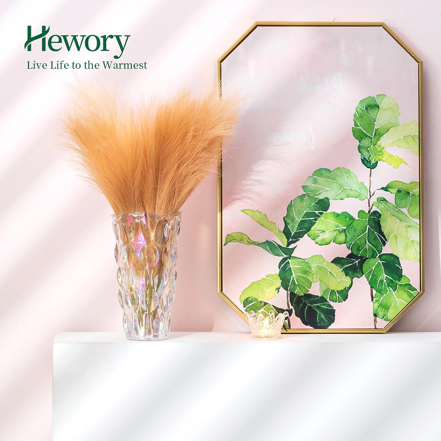 Hewory – Florero grande de cristal para flores, florero decorativo de 9.5 pulgadas de alto para centros de mesa, florero decorativo único y grande