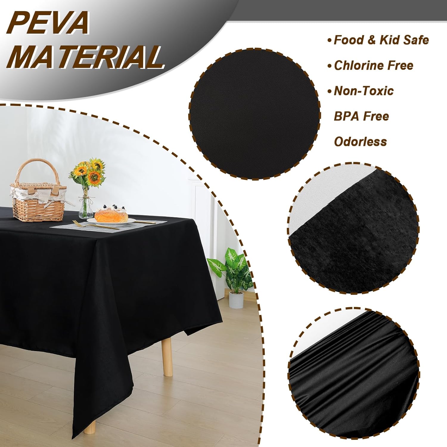 Fixwal Paquete de 12 manteles de plástico negro de 54 x 108 pulgadas, manteles rectangulares de plástico de alta calidad, para cenas finas, bodas,