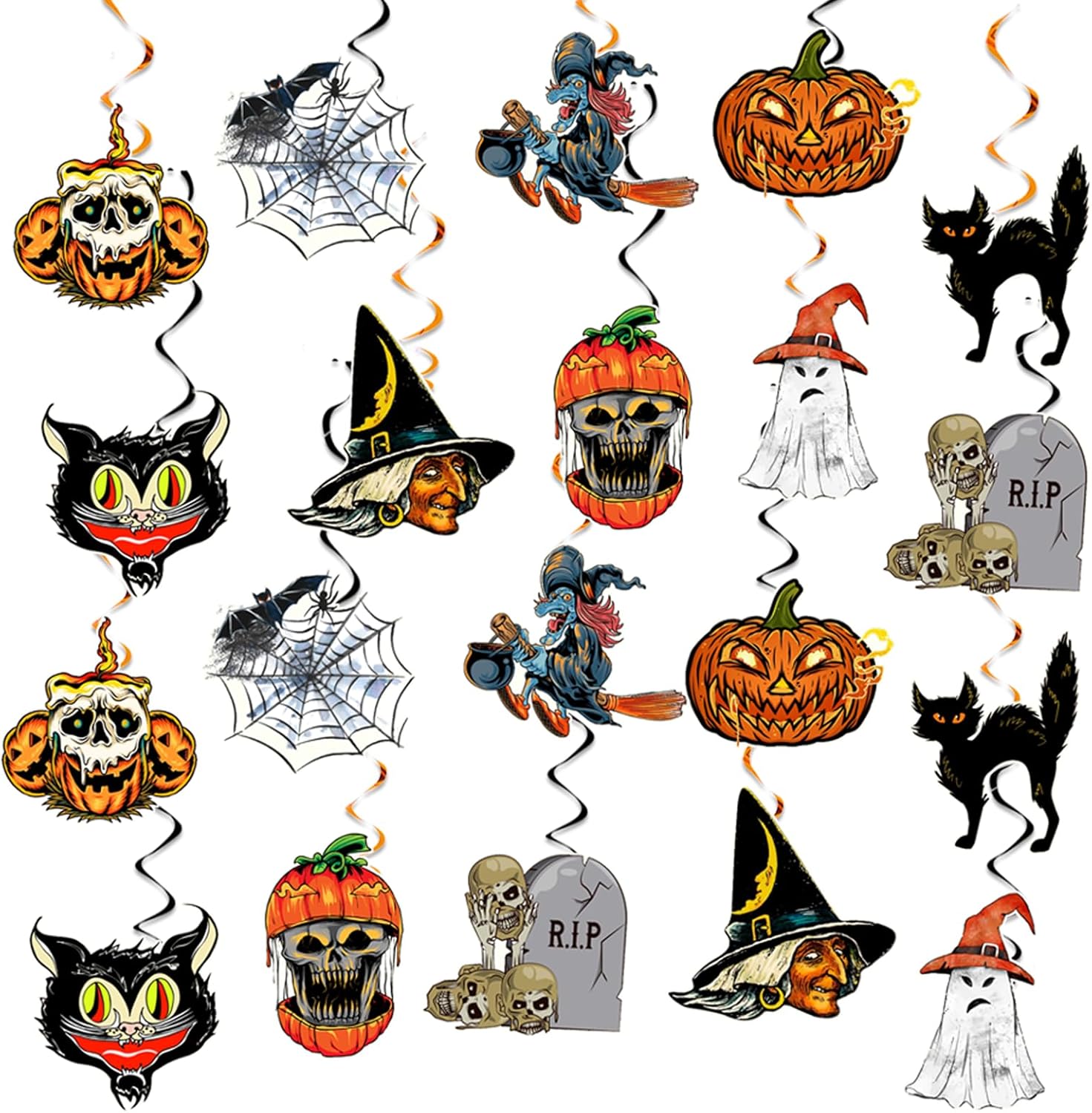 Decoraciones colgantes de Halloween en forma de remolino, decoraciones de fiesta de brujas, calabaza, telaraña, fantasma, tumba recortada para
