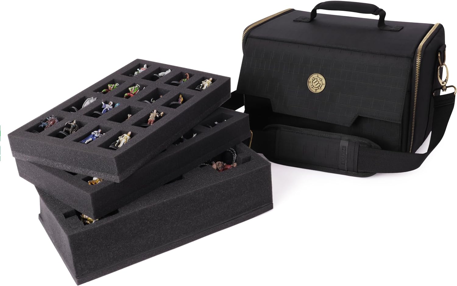 ENHANCE Bolsa de figuras en miniatura  Estuche compacto de almacenamiento y transporte para miniaturas DnD con correa para el hombro, 3 bandejas de
