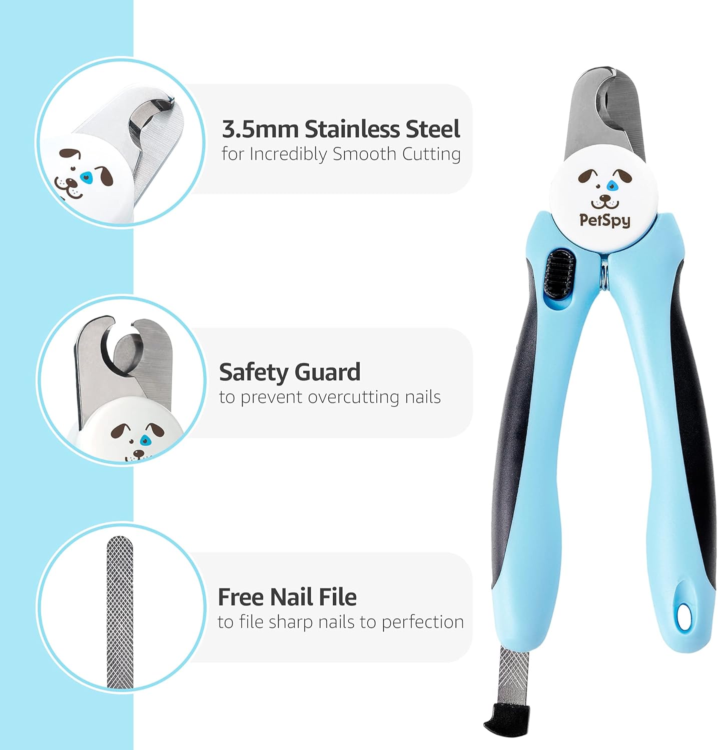 PetSpy El mejor cortaúñas y recortador de uñas para perros con sensor rápido, cuchillas afiladas, protector de seguridad para evitar cortes