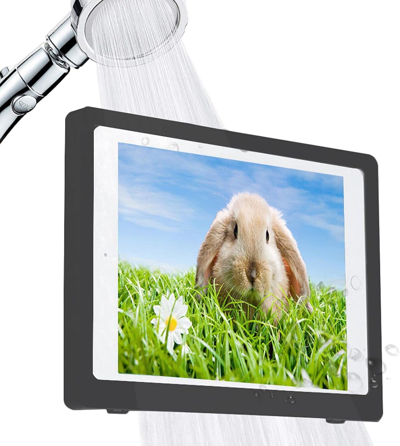 Soporte para iPad de ducha, impermeable, para montaje en pared, estante de montaje para tableta de baño, soporte adhesivo táctil con espejo de