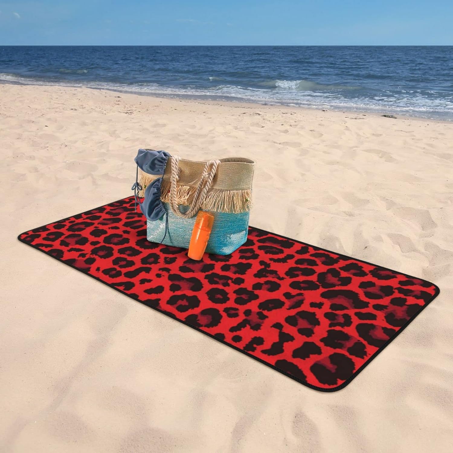Toalla de baño con estampado de leopardo rojo, 55 x 27 pulgadas, toalla de baño de microfibra de viaje, toalla de playa para hombres y mujeres
