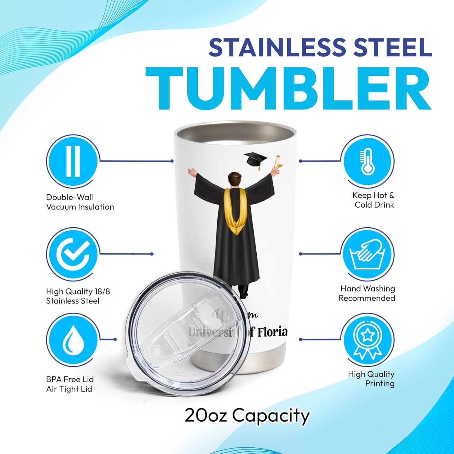 Hyturtle Vaso de graduación personalizado Behind All Your Memories Class Of 2024, tazas personalizadas con tapa, tazas de café de 20 onzas y 30