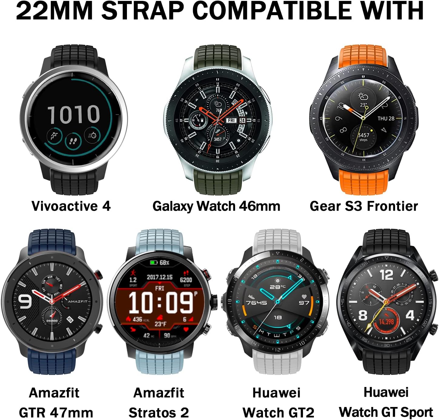 ISABAKE Correa de reloj compatible con Garmin Vivoactive 4Samsung Galaxy Watch de 1.811in, 0.866in, correas de silicona para Ticwatch Pro S2E2Venu