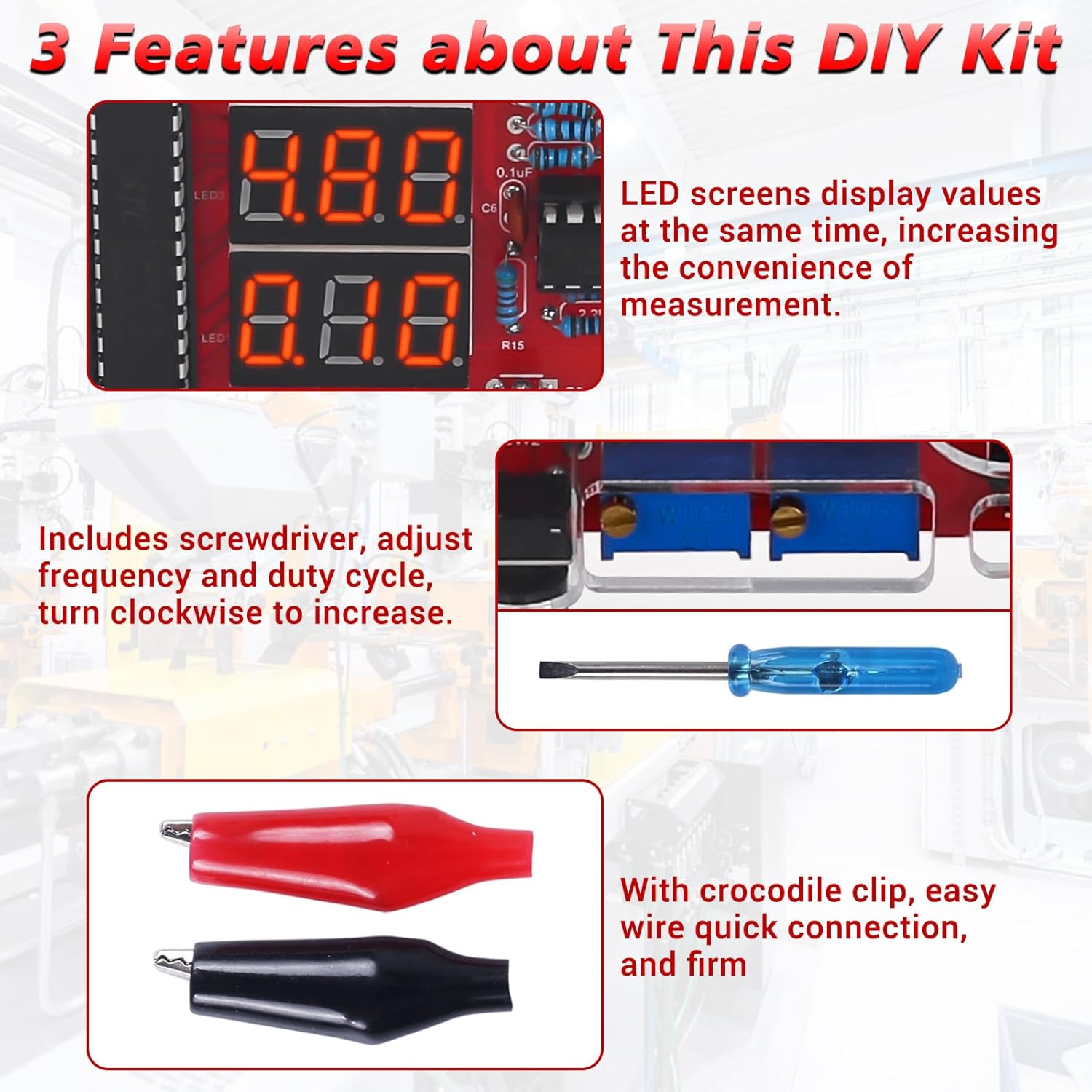 MiOYOOW Kit de práctica de soldadura, generador de señal ajustable PWM, probador de corriente de voltaje, kit de proyecto electrónico, pantalla LED,