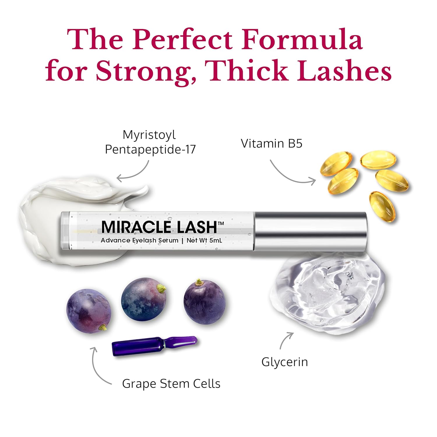 5th & Glow Miracle Lash Enhancing Serum, suero de pestañas para nutrir, hidratar y proteger las pestañas, promueve el crecimiento de pestañas