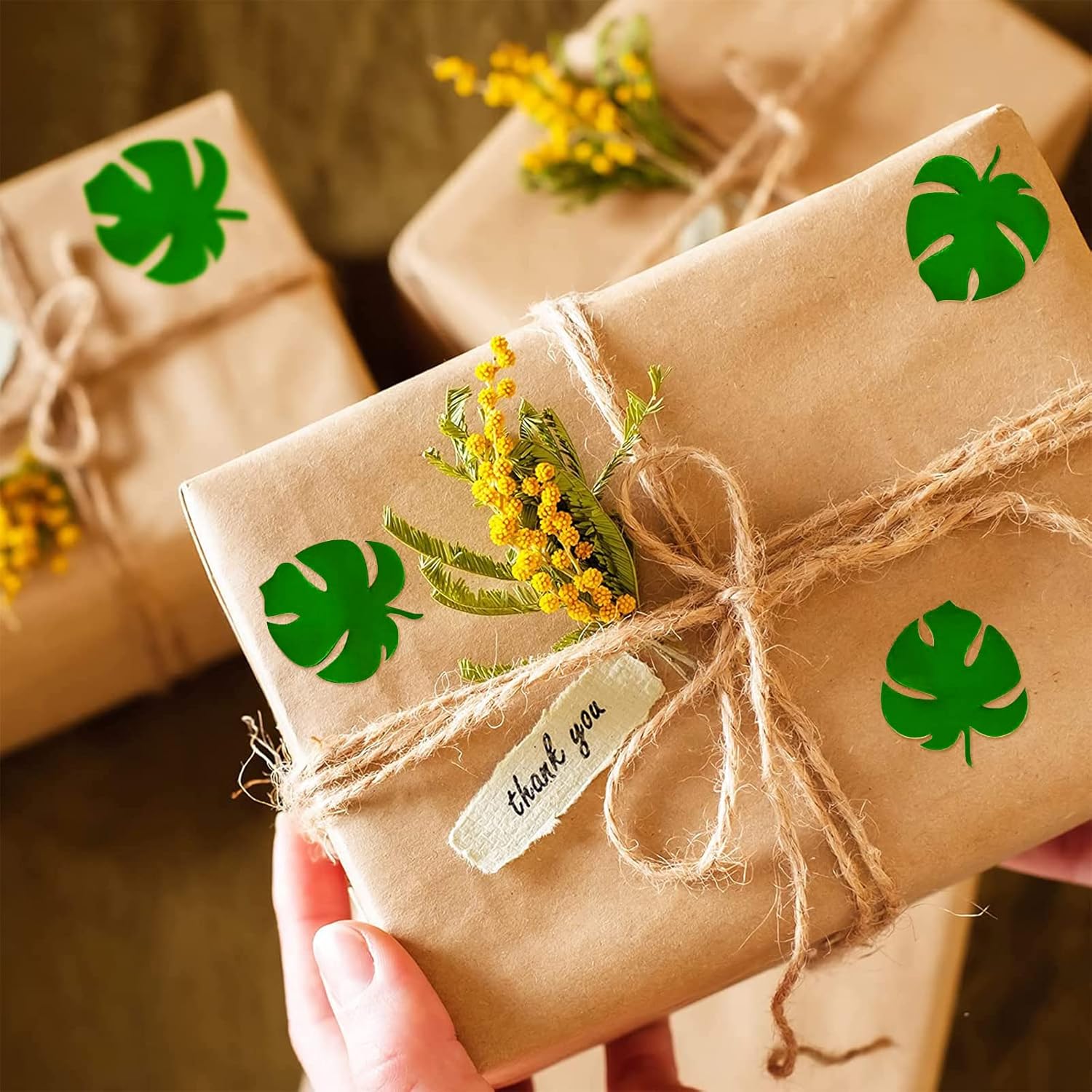 Whaline 500 calcomanías de Monstera de papel de aluminio verde, autoadhesivas, hojas de Monstera, calcomanías de hojas de plantas tropicales para