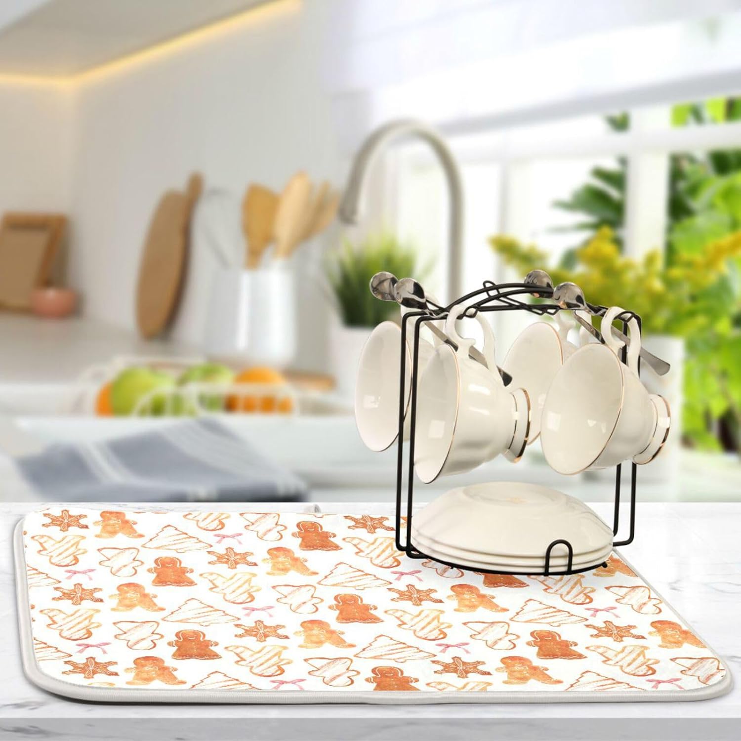 Tapete de secado de galletas de Navidad, lavable, absorbente, accesorios para encimera de cocina, escurridor de platos, tapetes para encimera de