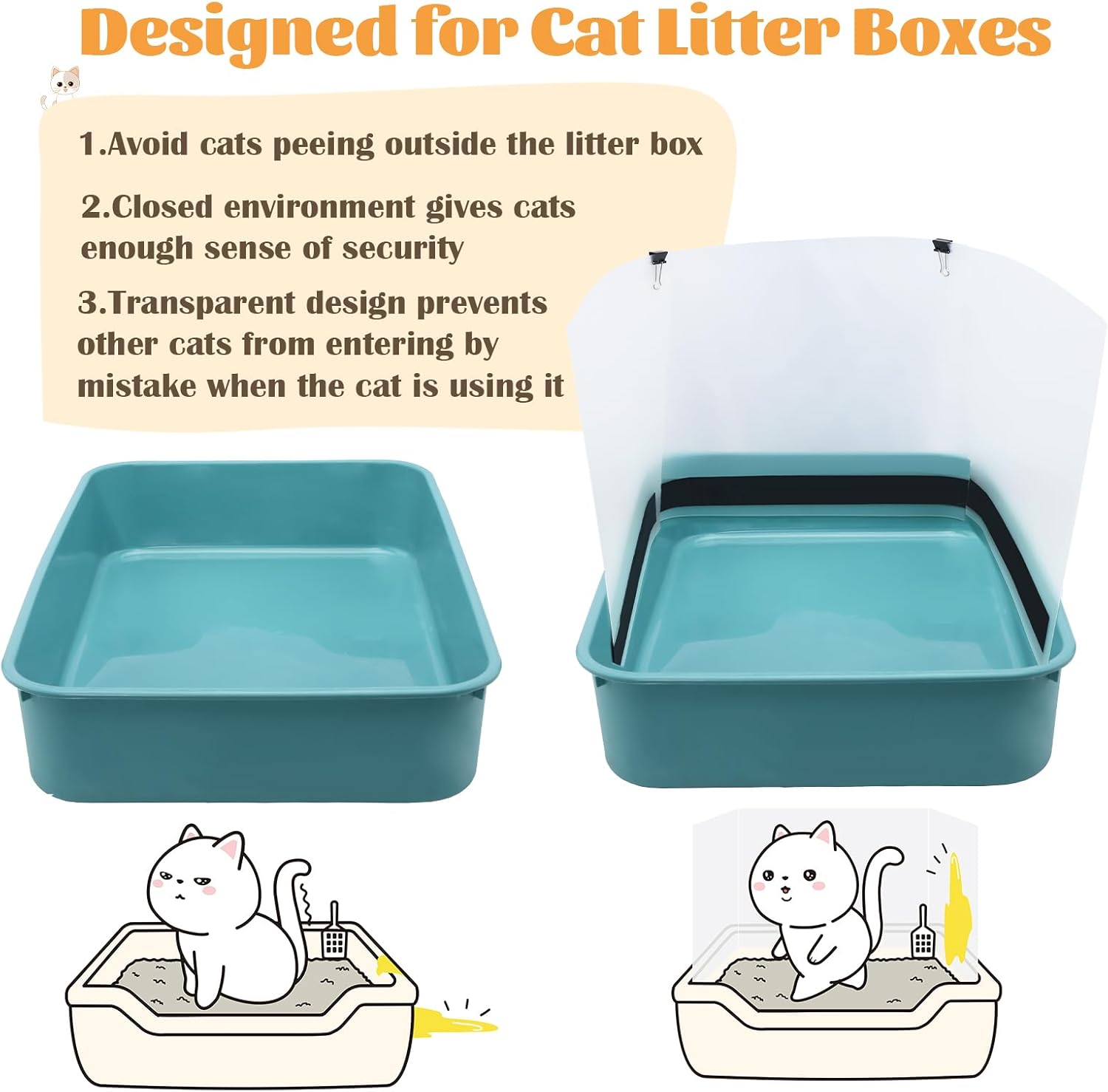6 protectores de orina para gatos, caja de arena para gatos, protección contra salpicaduras de orina, fácil de limpiar, protectores de privacidad