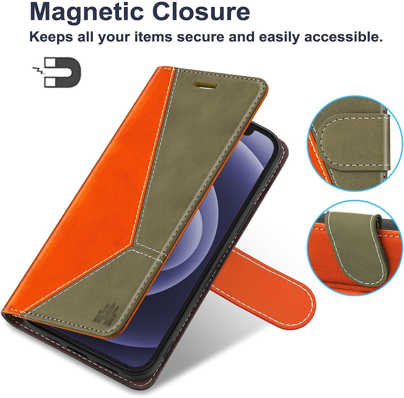 Compatible con funda tipo cartera para iPhone 13, ranuras para tarjetas con bloqueo RFID, funda de piel sintética de lujo con funda de TPU a prueba