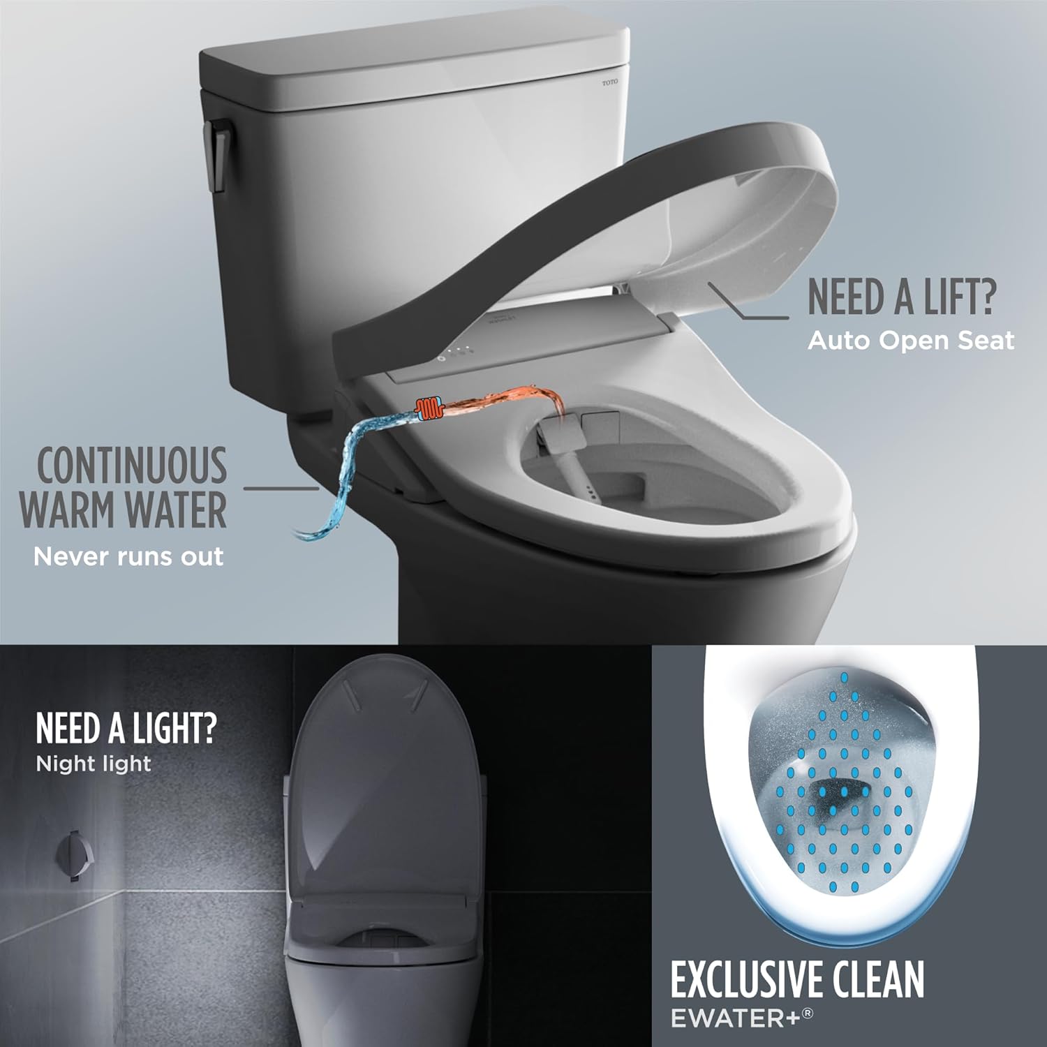 TOTO WASHLET+ Carlyle II – Inodoro alargado de una pieza de 1.28 GPF con asiento de bidé contemporáneo WASHLET+ S7A, algodón blanco –