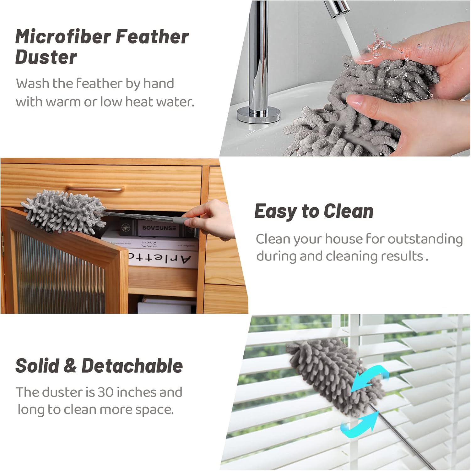 Kits de plumero de microfibra de 9 piezas, plumeros extensibles y flexibles con poste de extensión largo, plumeros ligeros lavables para limpiar