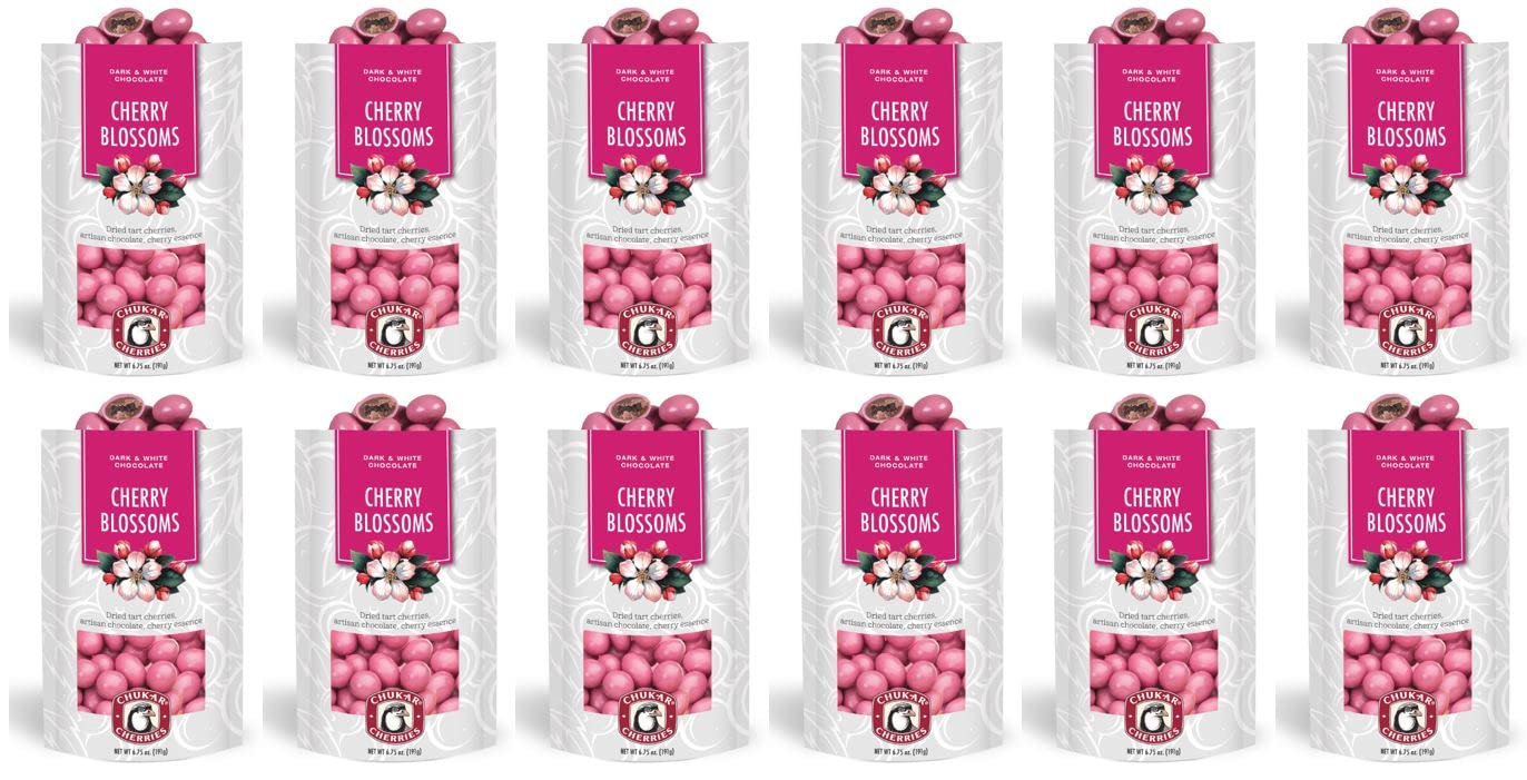 Cerezas ácidas de cerezo en flor de chocolate oscuro y blanco (flor de cerezo, 12 bolsas)