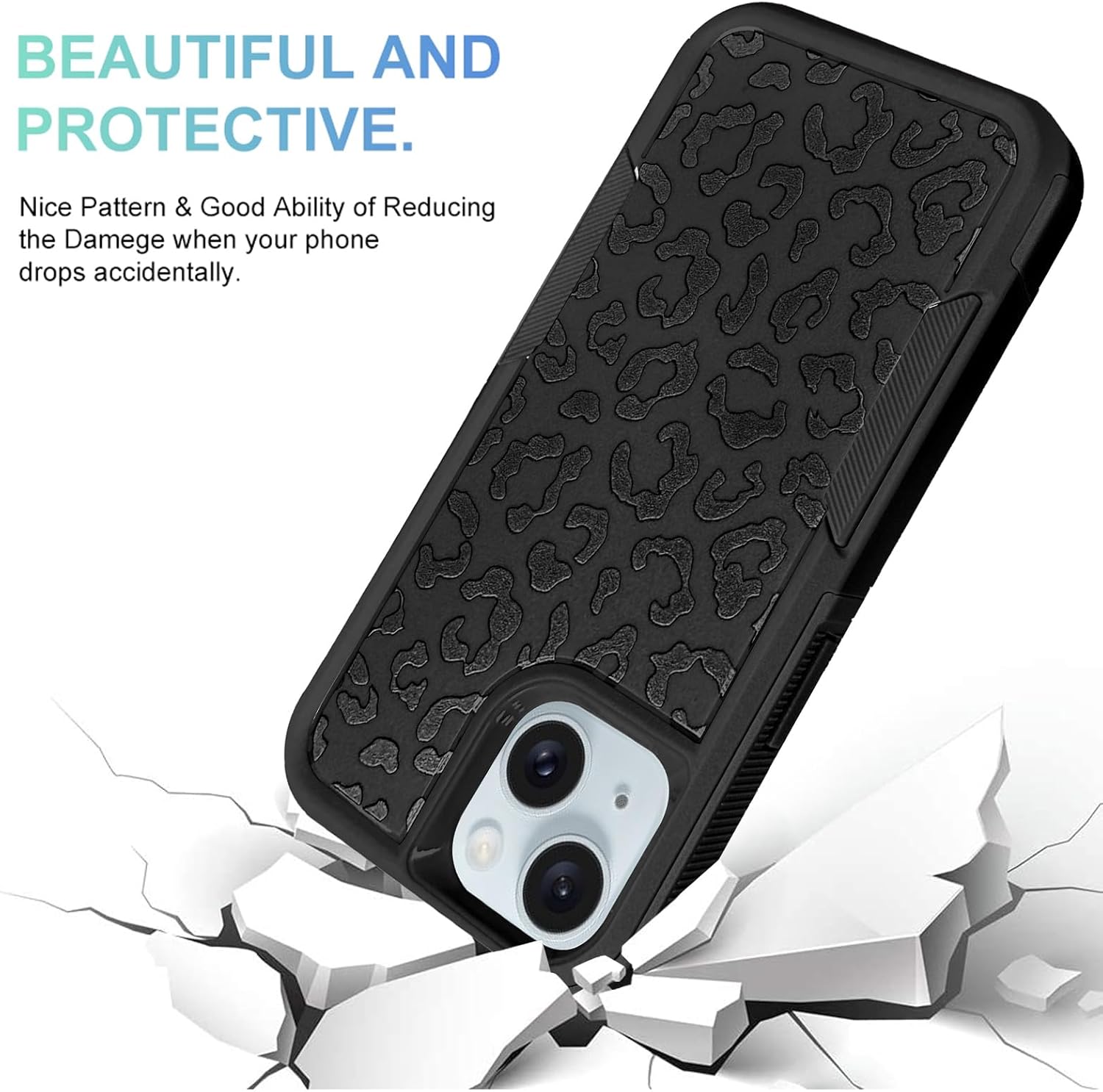 MOWIME Funda compatible con iPhone 15 de leopardo, estampado de guepardo, a prueba de golpes, resistente, TPU duro, parte trasera de policarbonato