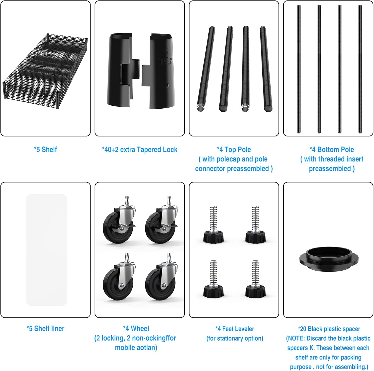 Estantería de alambre NSF de 5 niveles, 24 x 60 x 82 pulgadas, capacidad de 7500 libras, estante de metal de almacenamiento ajustable resistente con