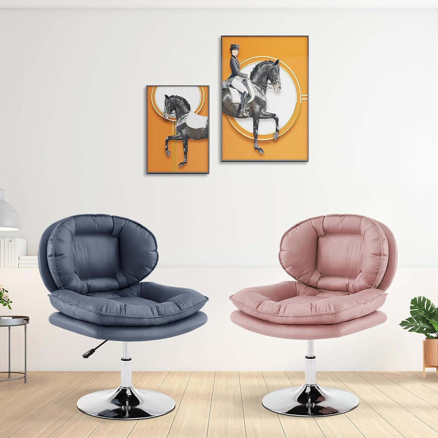 MCombo Silla giratoria con ajuste de altura, silla de escritorio tapizada para sala de estar oficina 4846 (azul, base redonda)